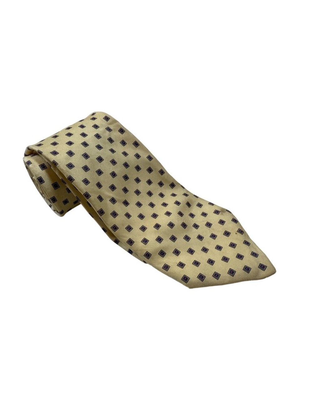 Vintage Rick Bennett Yellow Silk Tie With Geometric Pattern 57 Inch Long (Y977)